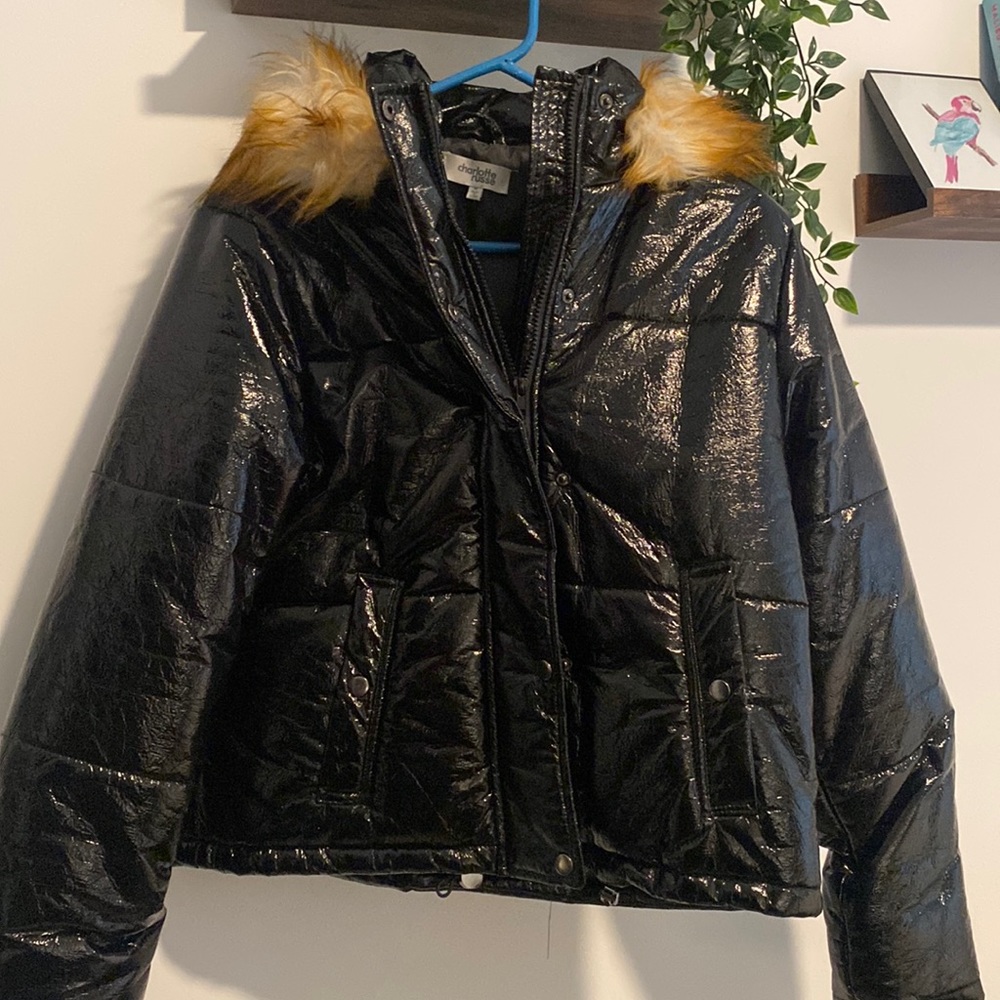 Charlotte Russe Medium Shiny Black Cropped Coat